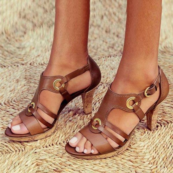 Women's Strappy Heels - Open-Toe - Medium Heel - Adjustable Buckle - Elegant Design