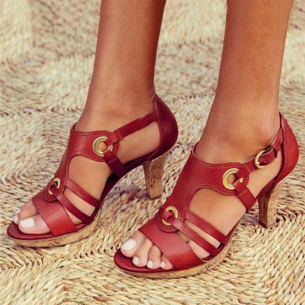 Women's Strappy Heels - Open-Toe - Medium Heel - Adjustable Buckle - Elegant Design