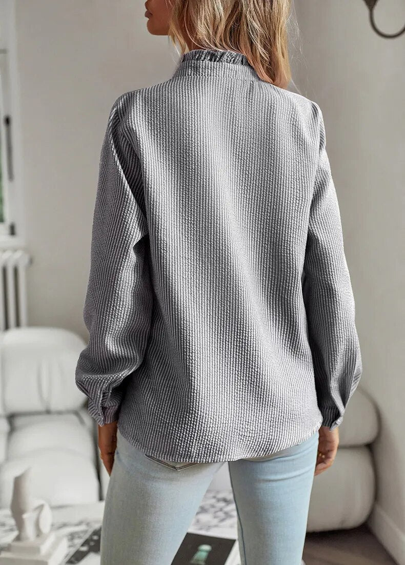 Women's elegant striped blouse with long sleeves