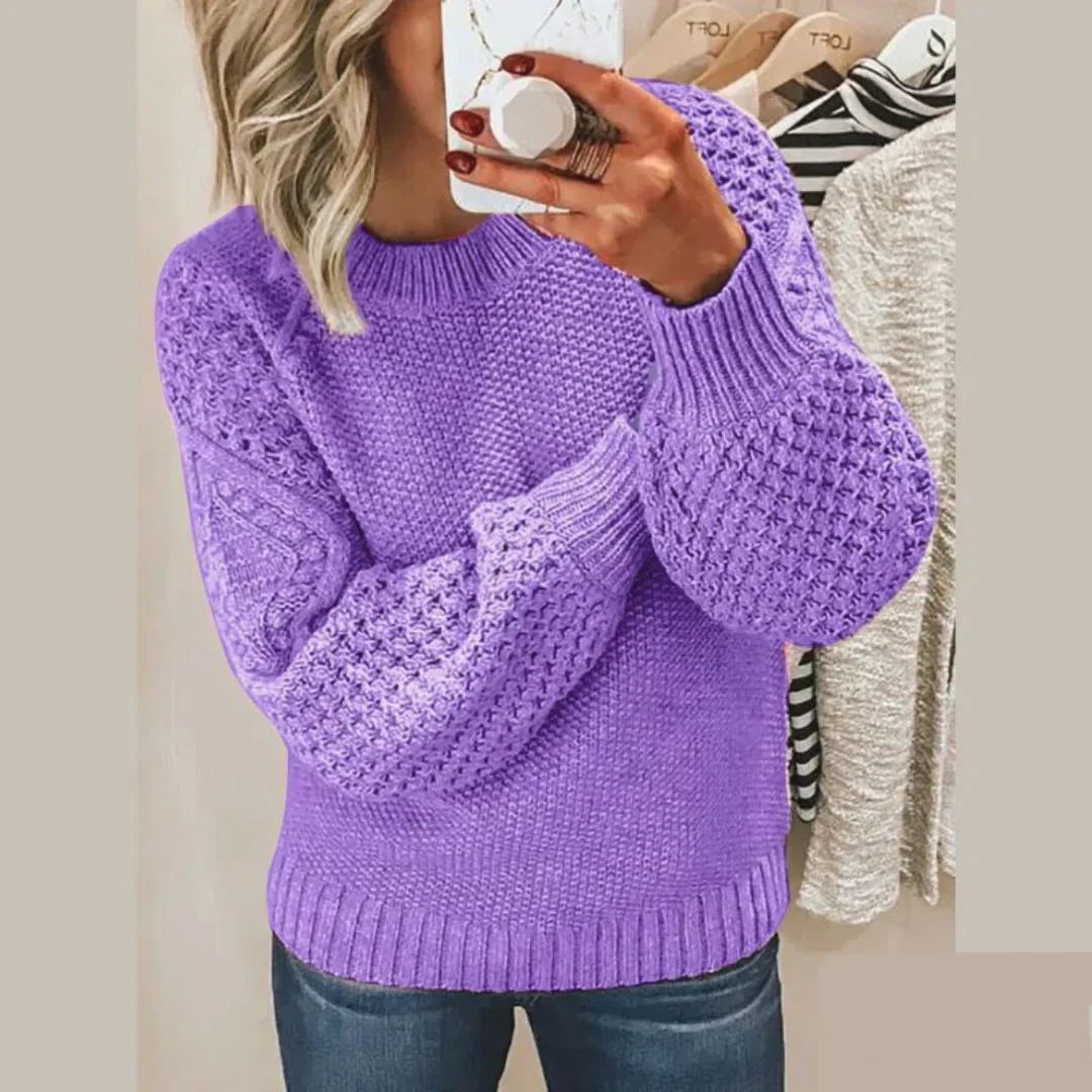 Women's classic round-neck long-sleeve knitted sweater