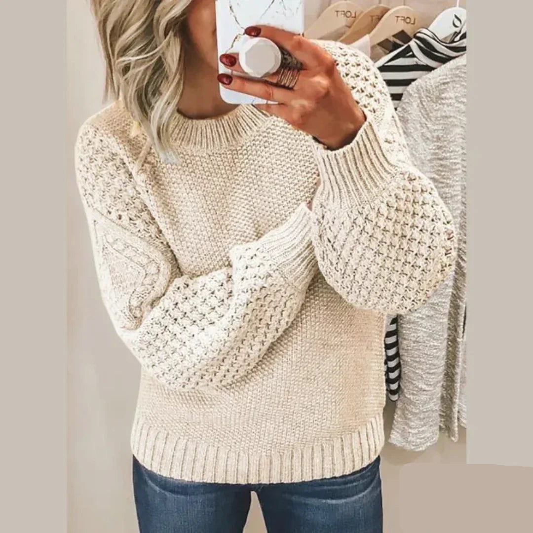 Women's classic round-neck long-sleeve knitted sweater