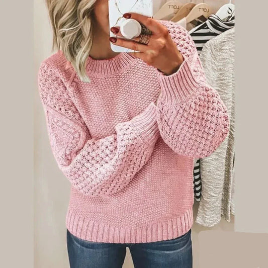 Women's classic round-neck long-sleeve knitted sweater