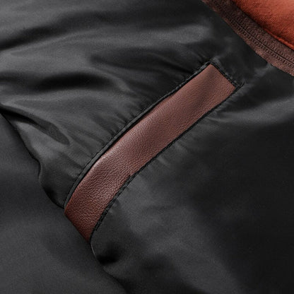 Men’s Leather Jacket – Fitted Silhouette – Hooded – Zip Pockets – Ribbed Cuffs & Hem
