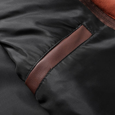 Men’s Leather Jacket – Fitted Silhouette – Hooded – Zip Pockets – Ribbed Cuffs & Hem