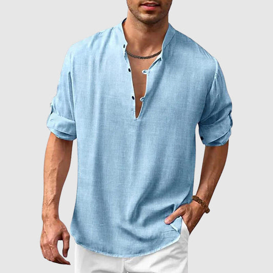 Men's casual beach hippie long-sleeve linen shirt