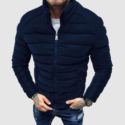 Men’s Puffer Jacket – Quilted Insulation – High Collar – Zipper Closure – Fitted Style