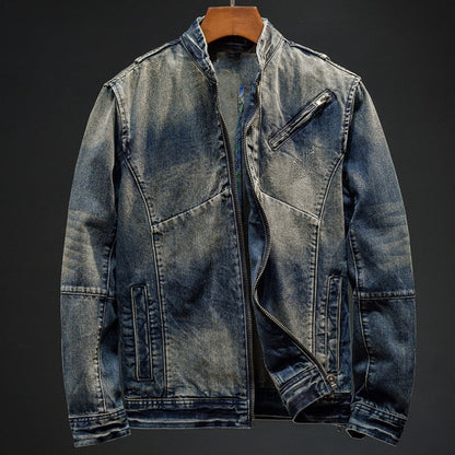 Retro denim jacket for men with zipper