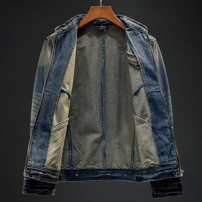 Retro denim jacket for men with zipper