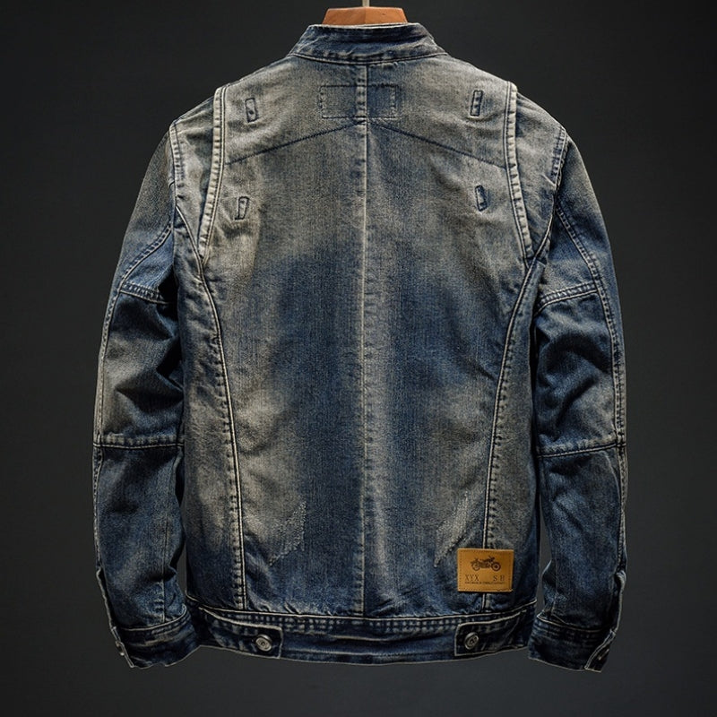 Retro denim jacket for men with zipper