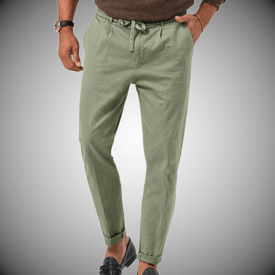 Men’s Relaxed Fit Trousers – Natural Fibers – Tapered Leg – Drawstring Waist – Full Length