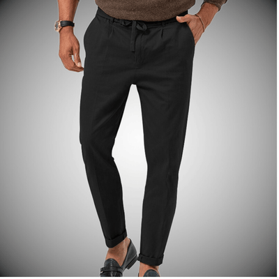Men’s Relaxed Fit Trousers – Natural Fibers – Tapered Leg – Drawstring Waist – Full Length