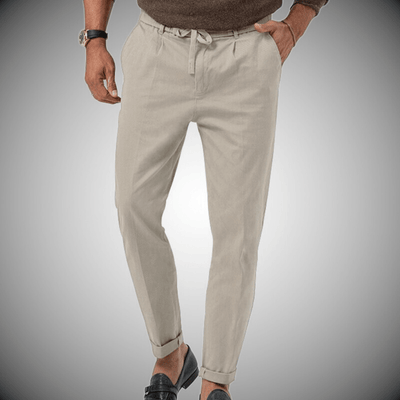 Men’s Relaxed Fit Trousers – Natural Fibers – Tapered Leg – Drawstring Waist – Full Length