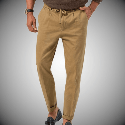 Men’s Relaxed Fit Trousers – Natural Fibers – Tapered Leg – Drawstring Waist – Full Length