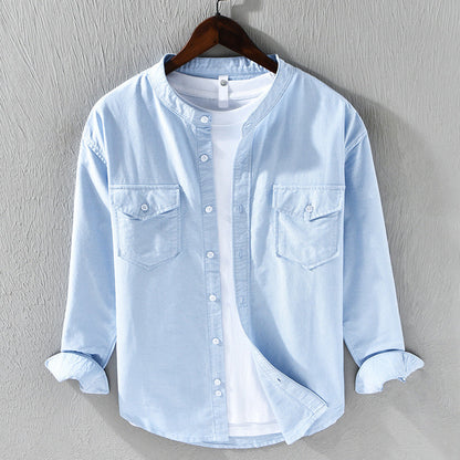 Men’s Casual Shirt - Band Collar - Lightweight Cotton - Button-Up - Regular Fit