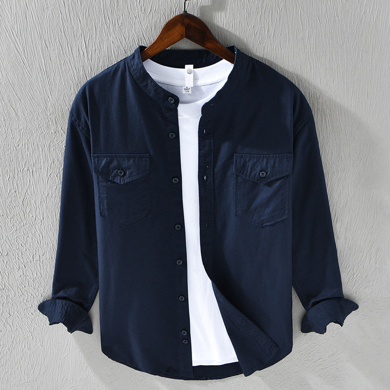 Men’s Casual Shirt - Band Collar - Lightweight Cotton - Button-Up - Regular Fit