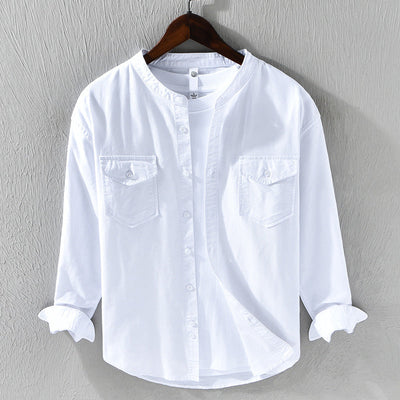 Men’s Casual Shirt - Band Collar - Lightweight Cotton - Button-Up - Regular Fit