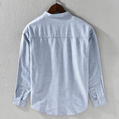Men’s Casual Shirt - Band Collar - Lightweight Cotton - Button-Up - Regular Fit