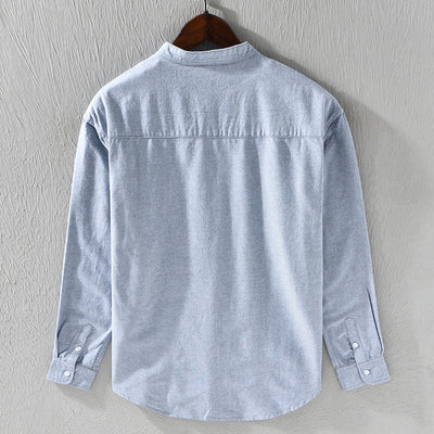 Men’s Casual Shirt - Band Collar - Lightweight Cotton - Button-Up - Regular Fit