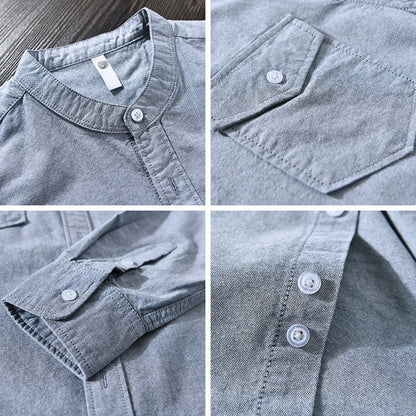 Men’s Casual Shirt - Band Collar - Lightweight Cotton - Button-Up - Regular Fit