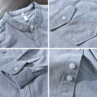 Men’s Casual Shirt - Band Collar - Lightweight Cotton - Button-Up - Regular Fit