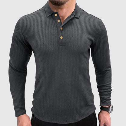 Men's Long-Sleeve Solid Color Polo