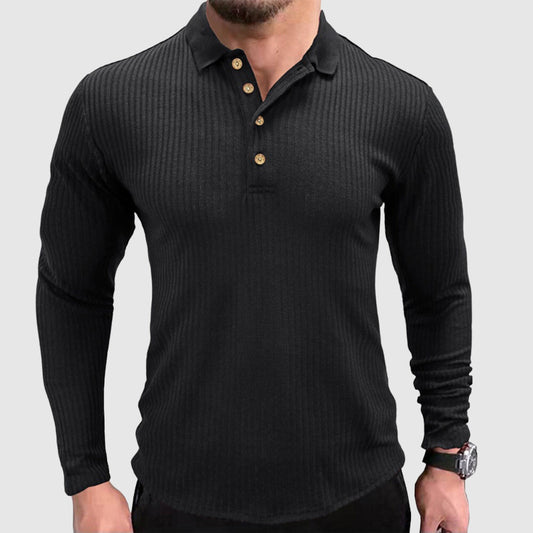 Men's Long-Sleeve Solid Color Polo