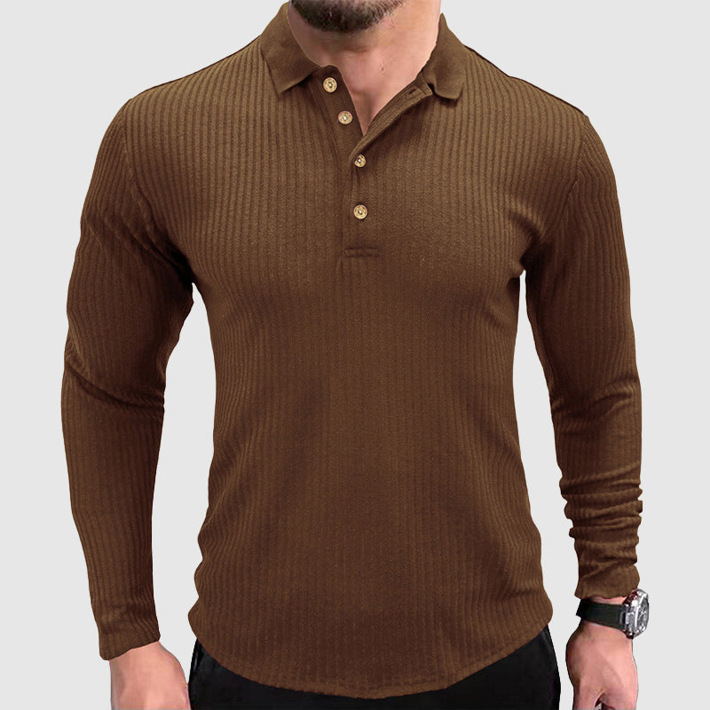 Men's Long-Sleeve Solid Color Polo