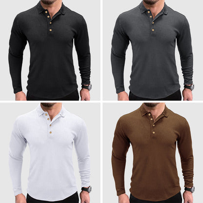 Men's Long-Sleeve Solid Color Polo