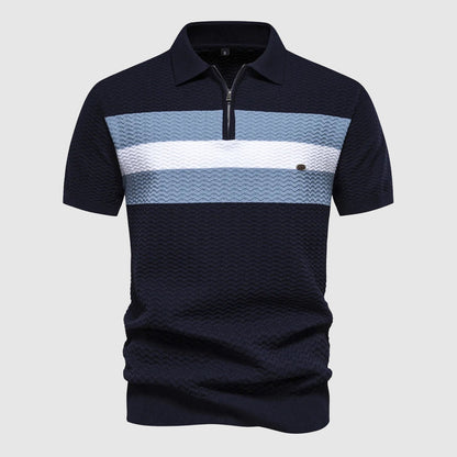 Men's striped zippered knit polo shirt