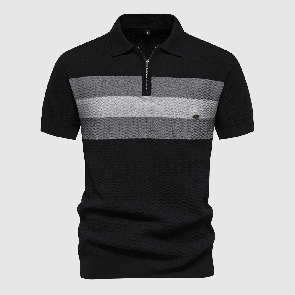 Men's striped zippered knit polo shirt