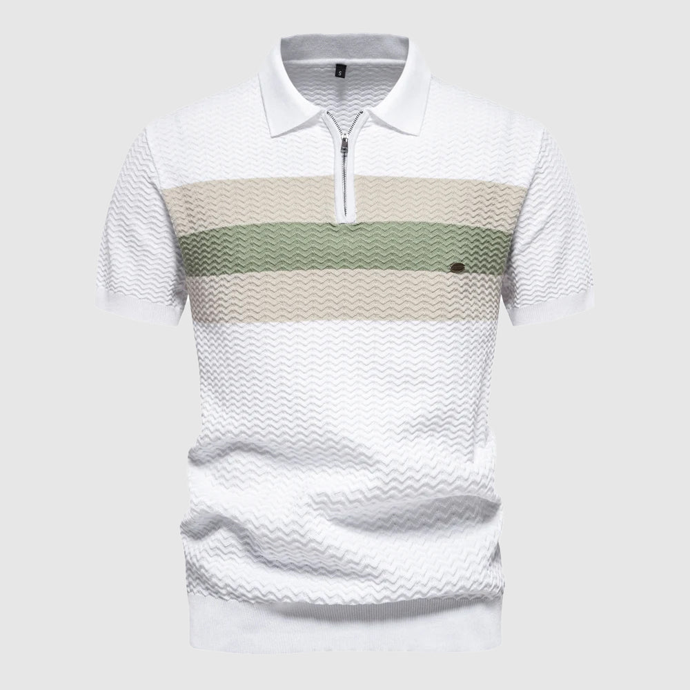 Men's striped zippered knit polo shirt