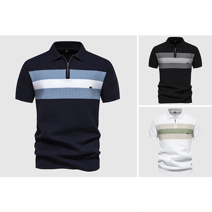 Men's striped zippered knit polo shirt