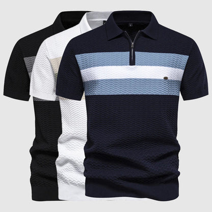 Men's striped zippered knit polo shirt