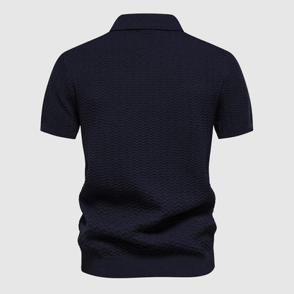 Men's striped zippered knit polo shirt