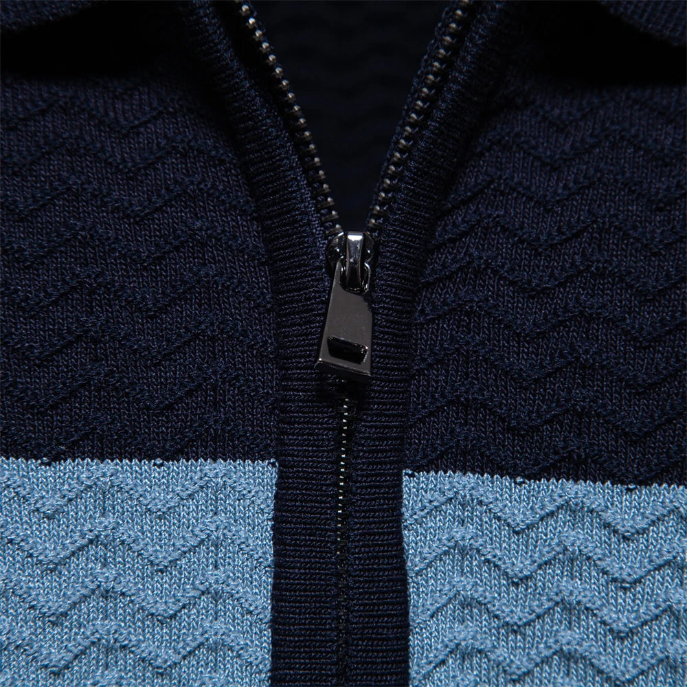 Men's striped zippered knit polo shirt