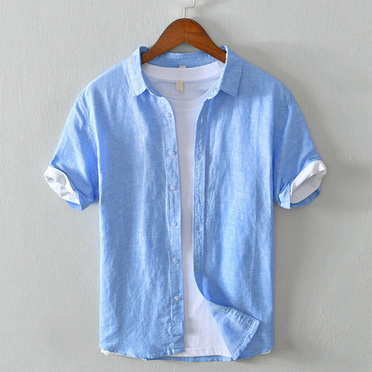 Men’s Button-Up Shirt - 100% Linen - Regular Fit - Short Sleeve Breathable Casual Wear