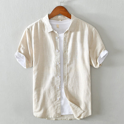 Men’s Button-Up Shirt - 100% Linen - Regular Fit - Short Sleeve Breathable Casual Wear