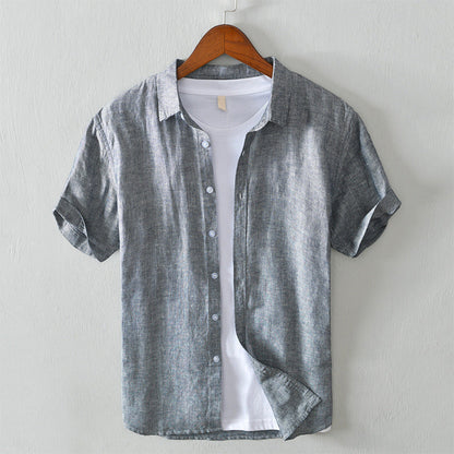 Men’s Button-Up Shirt - 100% Linen - Regular Fit - Short Sleeve Breathable Casual Wear