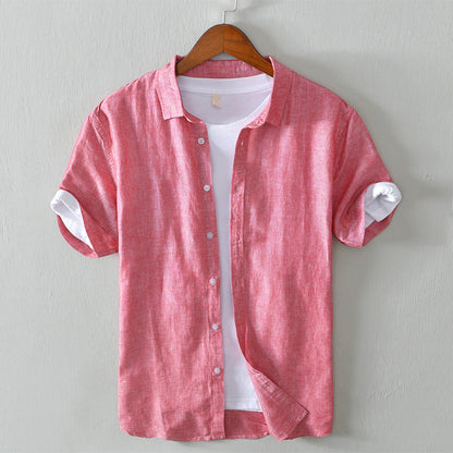 Men’s Button-Up Shirt - 100% Linen - Regular Fit - Short Sleeve Breathable Casual Wear