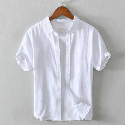 Men’s Button-Up Shirt - 100% Linen - Regular Fit - Short Sleeve Breathable Casual Wear