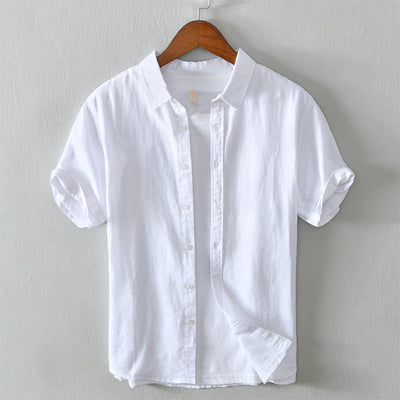 Men’s Button-Up Shirt - 100% Linen - Regular Fit - Short Sleeve Breathable Casual Wear