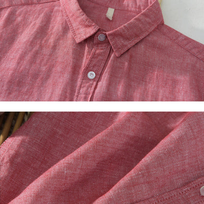 Men’s Button-Up Shirt - 100% Linen - Regular Fit - Short Sleeve Breathable Casual Wear