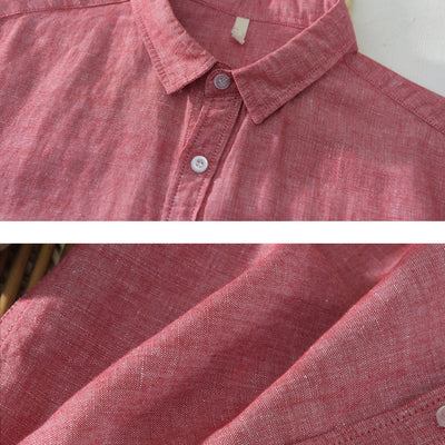 Men’s Button-Up Shirt - 100% Linen - Regular Fit - Short Sleeve Breathable Casual Wear