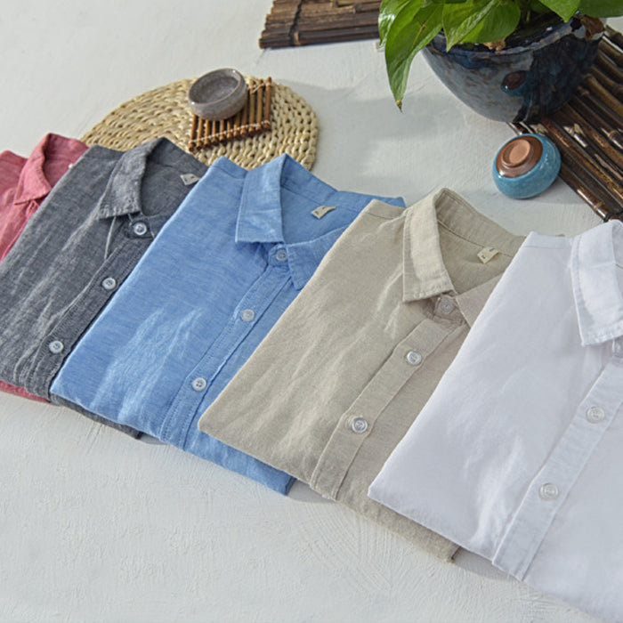 Men’s Button-Up Shirt - 100% Linen - Regular Fit - Short Sleeve Breathable Casual Wear