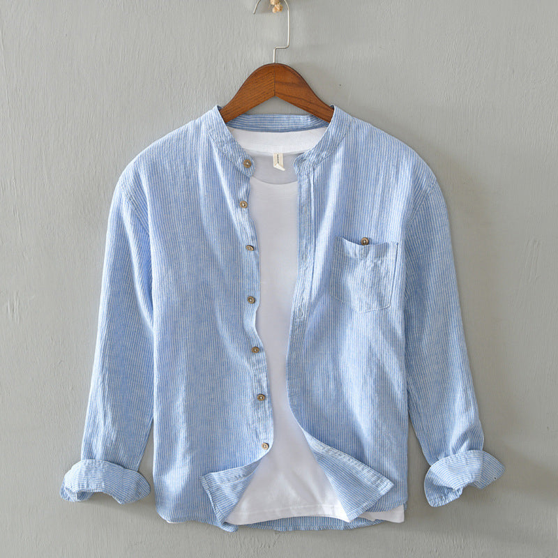 Men's light striped long sleeve shirt