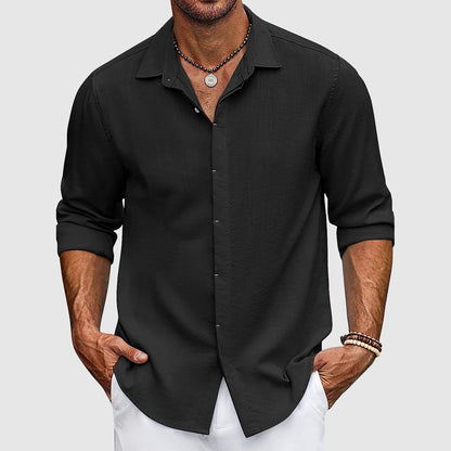Men’s Button-Up Shirt - Lightweight Cotton - Tailored Fit - Long Sleeve Casual Wear