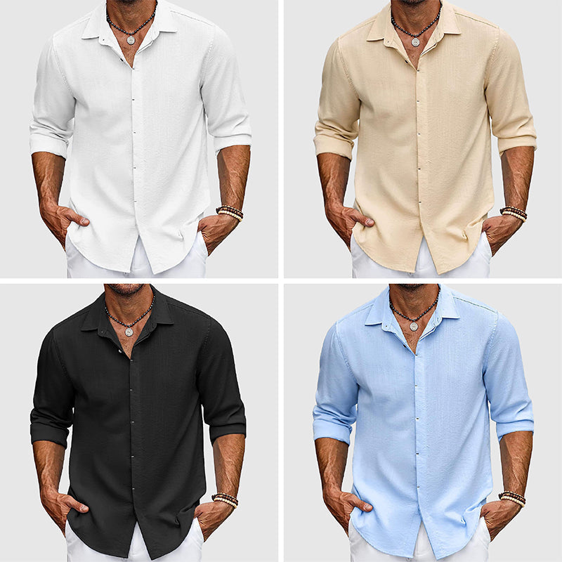 Men’s Button-Up Shirt - Lightweight Cotton - Tailored Fit - Long Sleeve Casual Wear