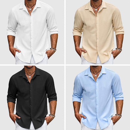 Men’s Button-Up Shirt - Lightweight Cotton - Tailored Fit - Long Sleeve Casual Wear