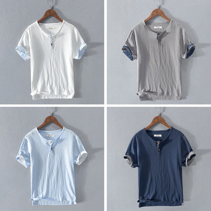 Men’s Henley Shirt - Lightweight Cotton - Short Sleeve - Button Placket Casual Fit