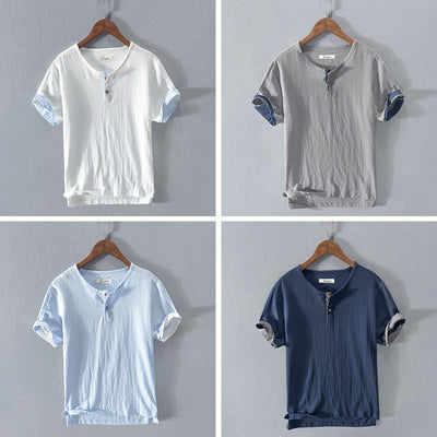 Men’s Henley Shirt - Lightweight Cotton - Short Sleeve - Button Placket Casual Fit